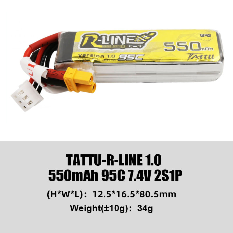 Tattu R-Line 1.0 95C 500 550 650 750 850 1050 1300 1550mAh LiPo Battery 1S/2S/3S/4S/6S XT60 Plug FPV Racing Drone RC Quadcopter