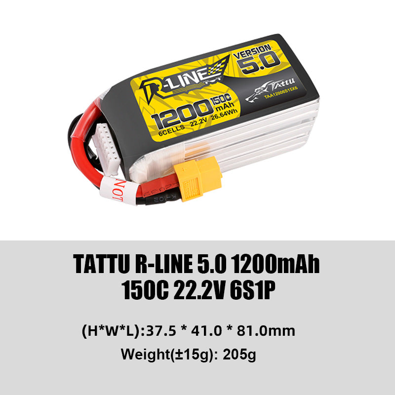 Tattu R-Line 5.0 Series Higher Capacity for FPV Racing Drone Parts with XT60 Plug 6S Battery
