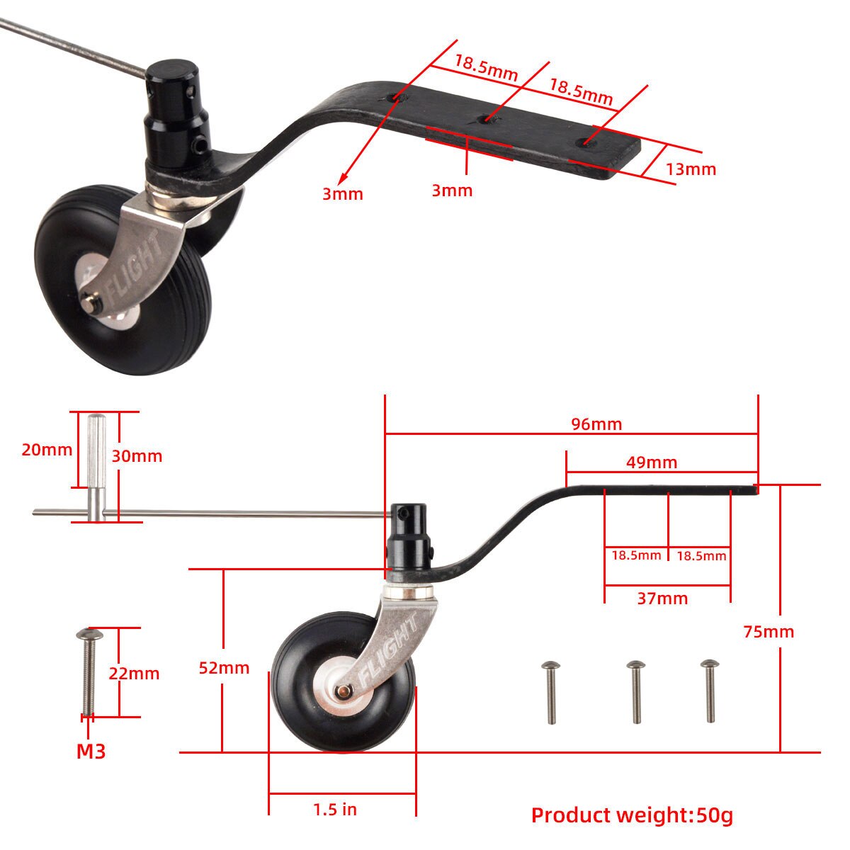 1Pc ZYHOBBY Carbon Fiber Tail Landing Gear with Wheel 30CC 50CC 100CC 150CC for RC Fix Wing Model Airplane