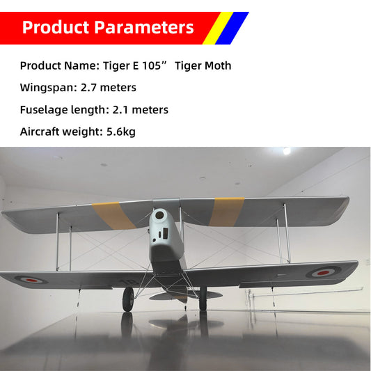 RC Model 2.8-Meter 105 "Tiger Moth ARF Version Fixed Wing Wooden Gasoline Airplane