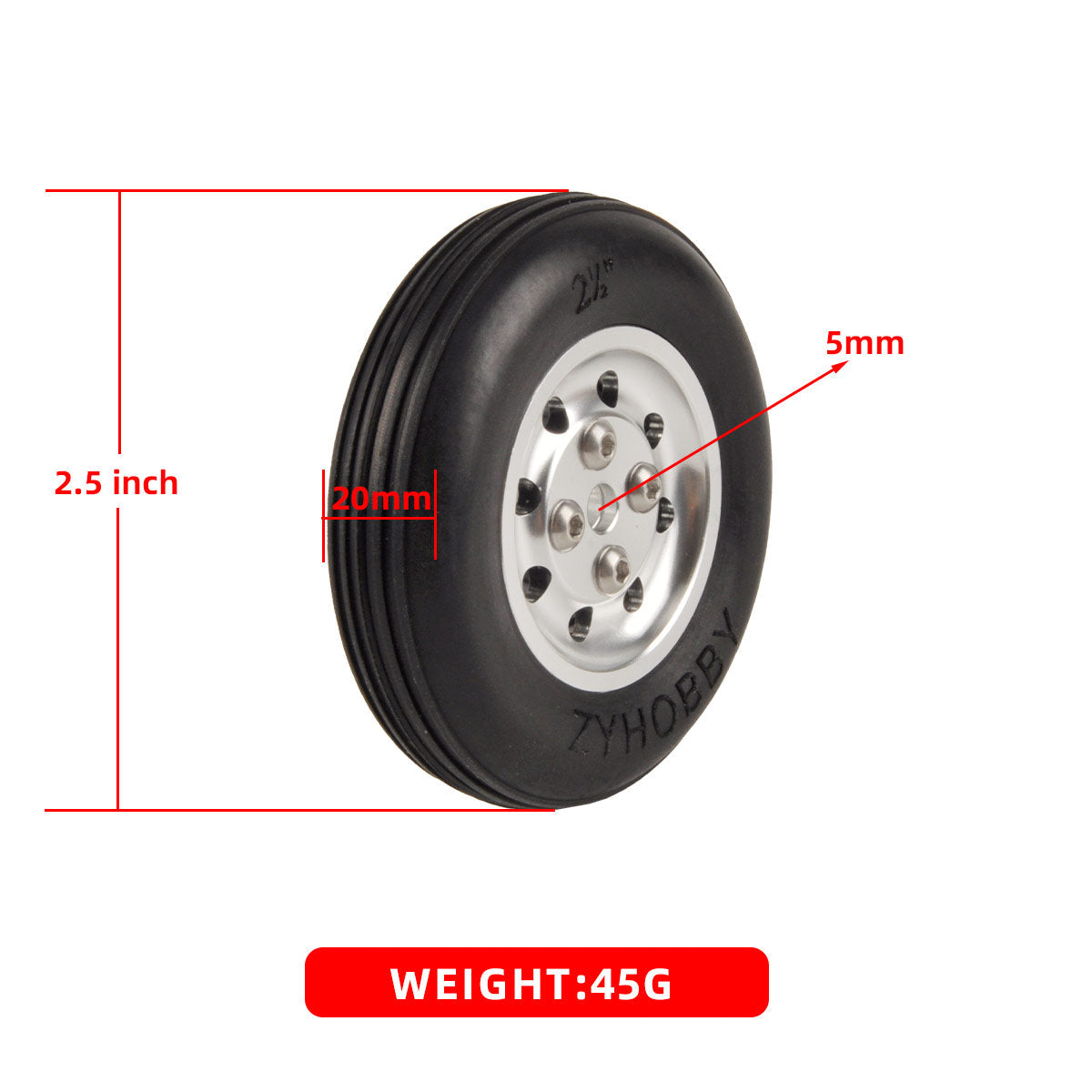 2.5"/4.0''/4.5'' Rubber Aluminum Core Wheel Hubs for RC Airplanes