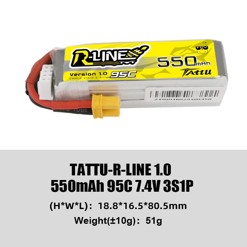 Tattu R-Line 1.0 95C 500 550 650 750 850 1050 1300 1550mAh LiPo Battery 1S/2S/3S/4S/6S XT60 Plug FPV Racing Drone RC Quadcopter