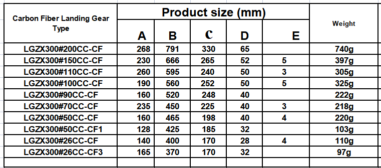 Carbon Fiber Landing Gear 26cc to 200cc multi size for choose