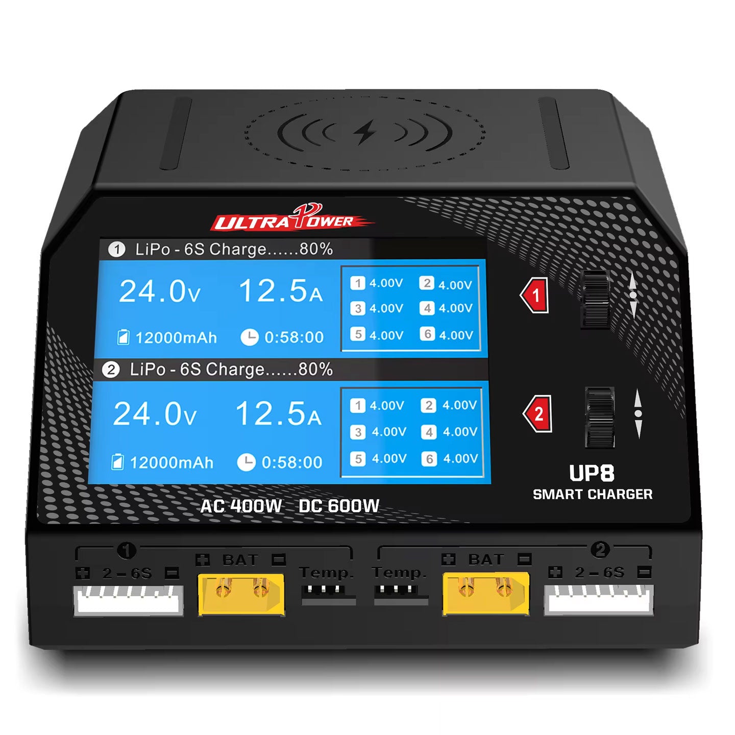 Ultra Power UP8 Dual Channel AC 400W/ DC 600W Smart Charger Led Display RC Model Charger