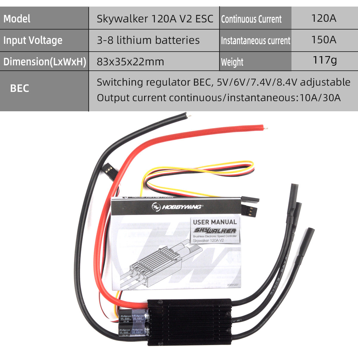 Hobbywing Skywalker 3-8S LiPo Brushless Electronic Governor  Fixed Wing Multi-rotor Electronic Governor V2 System