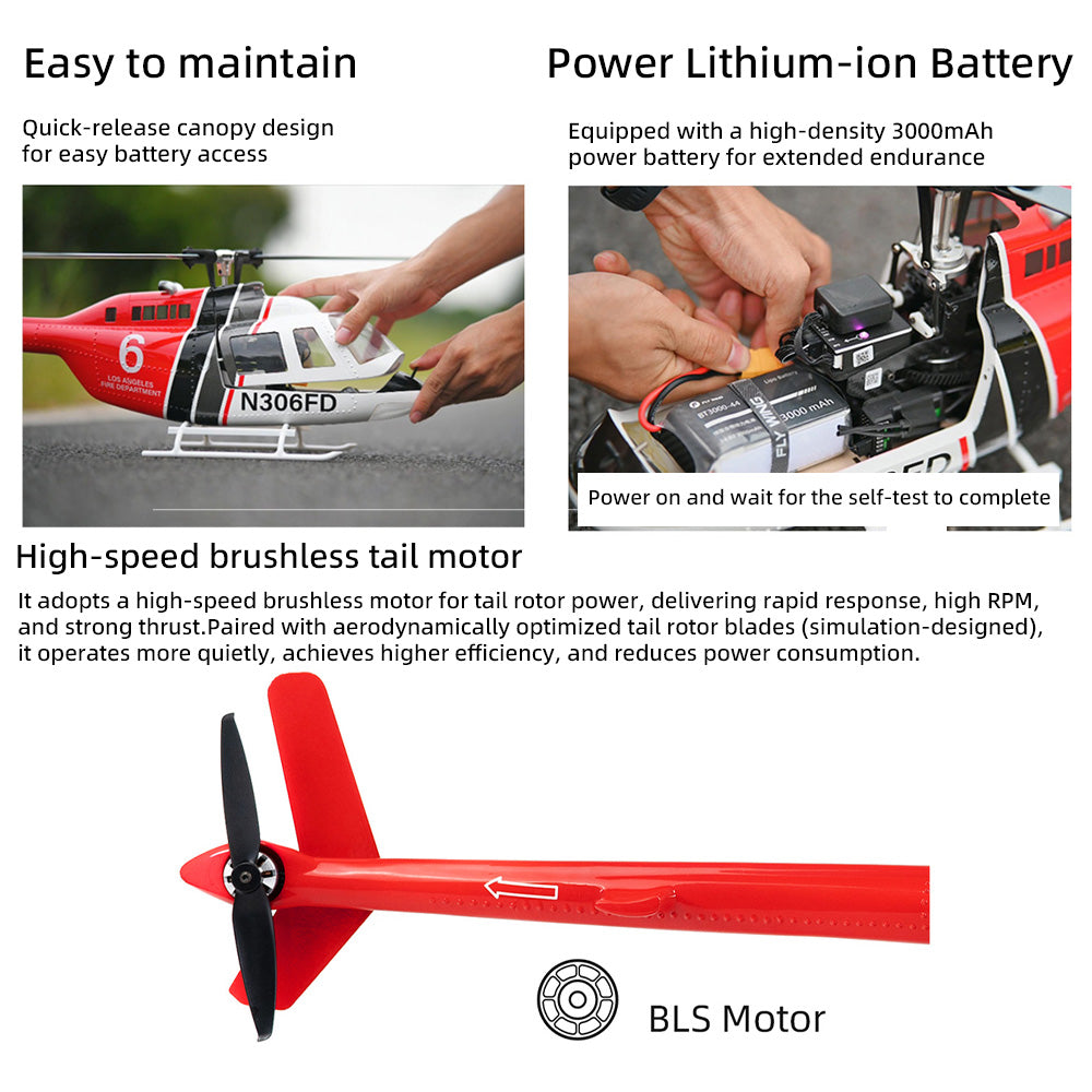 FLYWING Bell-206 Helicopter 2-Blades H1 System 16V High-power One-key 8-Route 3000mAh Power Battery RTF Version