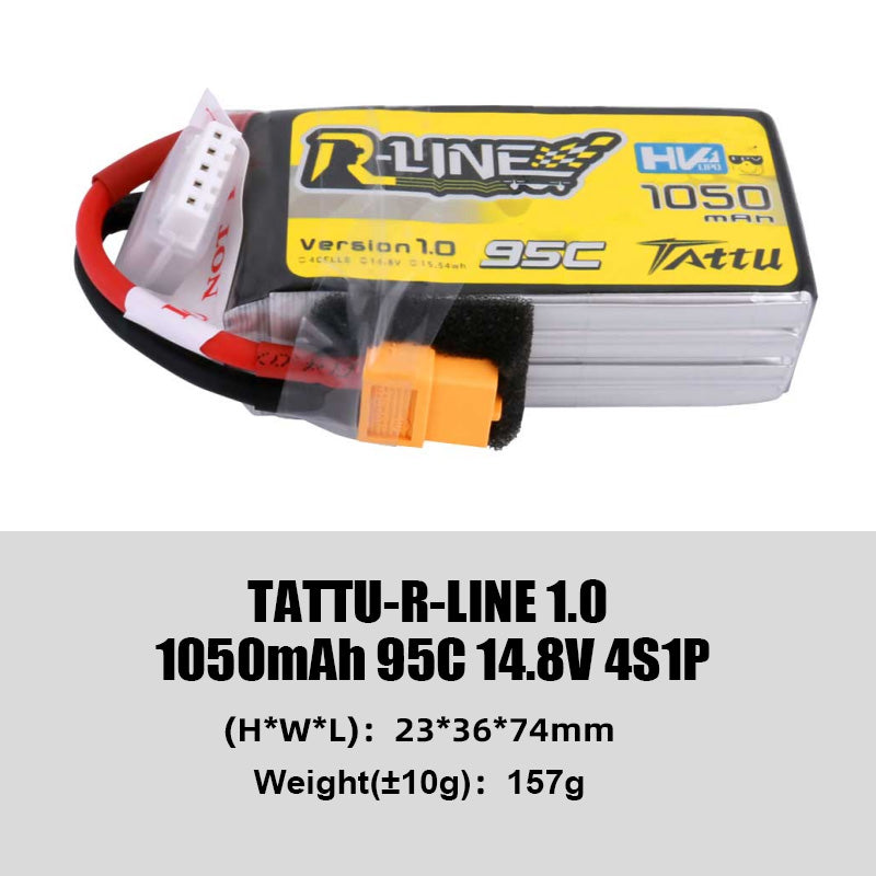 Tattu R-Line 1.0 95C 500 550 650 750 850 1050 1300 1550mAh LiPo Battery 1S/2S/3S/4S/6S XT60 Plug FPV Racing Drone RC Quadcopter