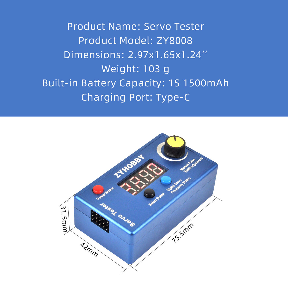 Portable Servo Tester 5-Channel Output Built-in Battery 800–2200 μs RC Model Servo/Landing Gear Tester