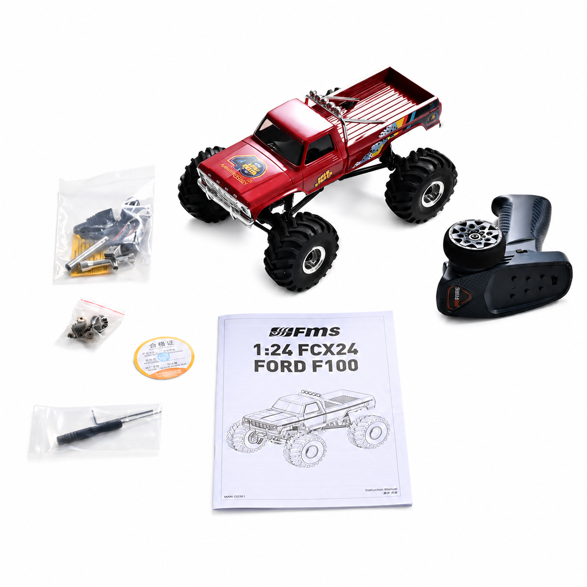 FlightModel FMS FCX24 Ford F-100 1/24 RC Crawler Magnetic Quick-Release Body & Remote Control Light