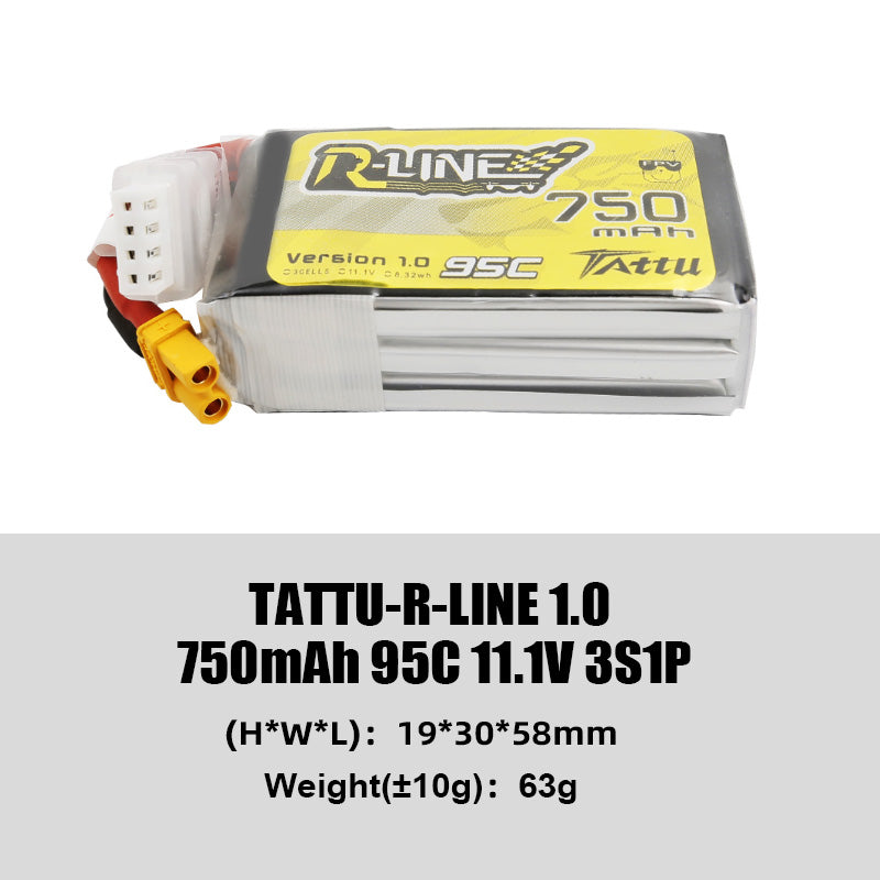 Tattu R-Line 1.0 95C 500 550 650 750 850 1050 1300 1550mAh LiPo Battery 1S/2S/3S/4S/6S XT60 Plug FPV Racing Drone RC Quadcopter
