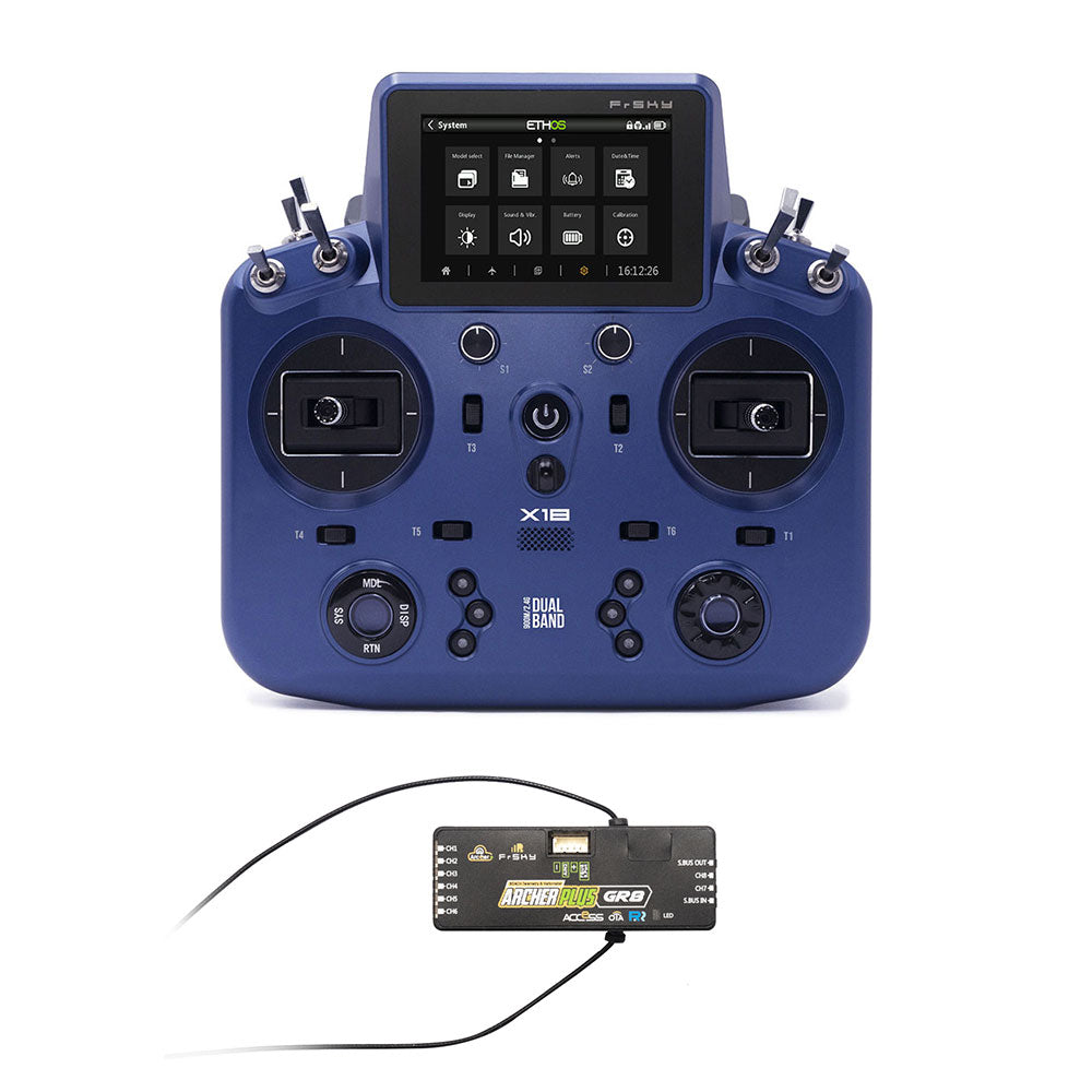 Archer Plus R8 Receiver 2.4GHz and NOBRIM Tandem X18 Remote Control with Color Touch Screen Controller for RC Model Airplane Transmitters (Blue FCC) (Remote Control (red) with Receivers 2.4GHz)