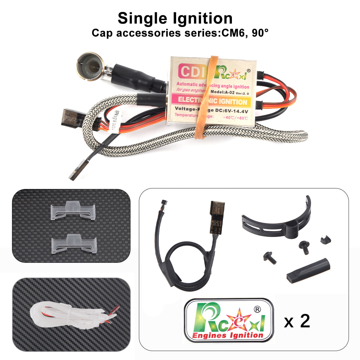 Rcexl Automatic Single Ignition CDI for NGK CM6 10mm 90° Spark for DLE