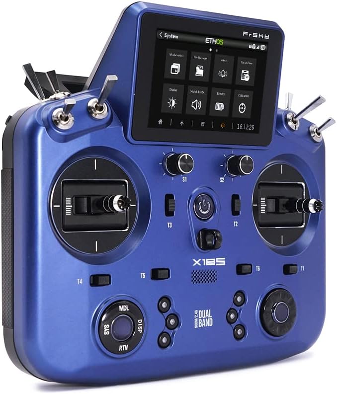 PurAr NOBRIM Tandem X18S Transmitter Color Touch Screen Display FCC Controller (Blue/Black) and Receiver (2.4GHz) for RC Aircraft Models (Black Remote Control)