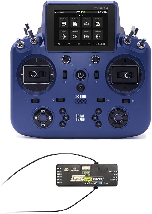 Archer Plus R8 Receiver 2.4GHz and NOBRIM Tandem X18 Remote Control with Color Touch Screen Controller for RC Model Airplane Transmitters (Blue FCC) (Remote Control (red) with Receivers 2.4GHz)