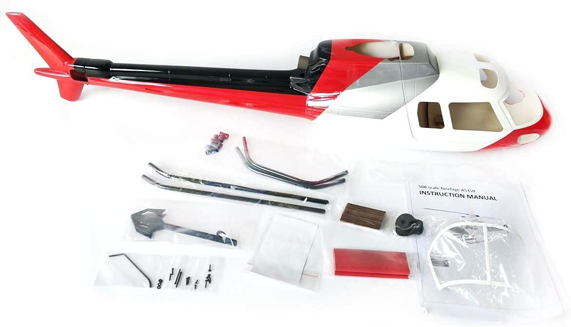 RC Helicopter Fuselage AS350 Ecureuil Painting 500 Size Fuselage Desinged for The T-Rex 500 Red White Silver