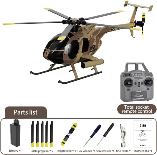 PurAr RC Helicopter MD500 C189 Helicopter with Single-Rotor, 1/28 2.4G 4CH 6-Axis Gyro, Dual Brushless Motors Little Bird Aircraft Ready to Fly for Beginners RTF Version (Camo)