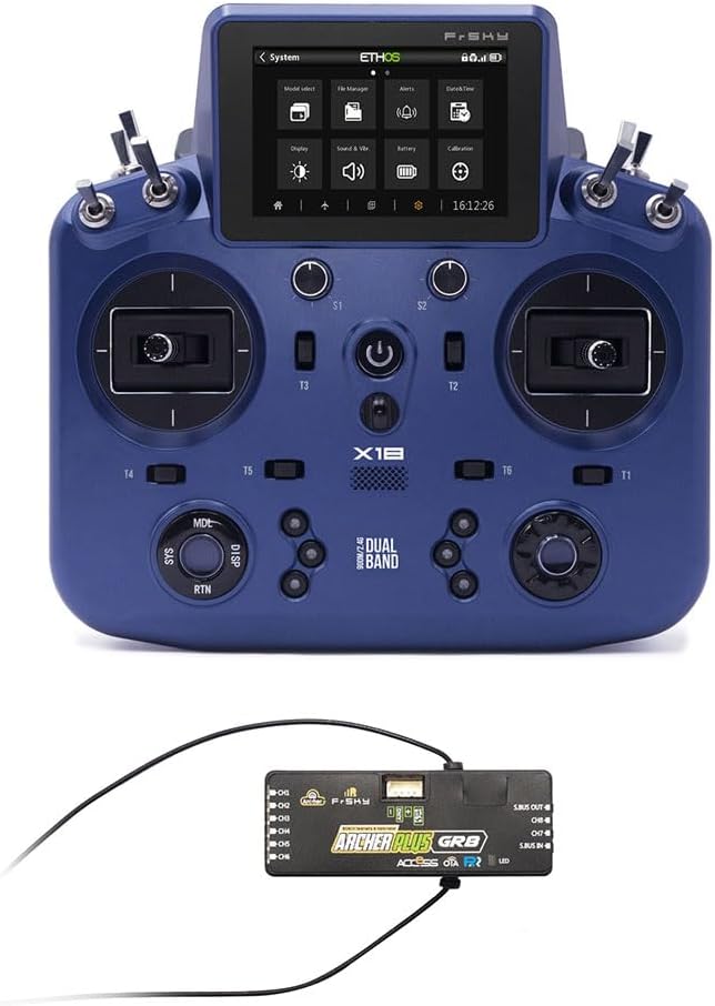 Archer Plus R8 Receiver 2.4GHz and NOBRIM Tandem X18 Remote Control with Color Touch Screen Controller for RC Model Airplane Transmitters (Blue FCC) (Remote Control (red) with Receivers 2.4GHz)