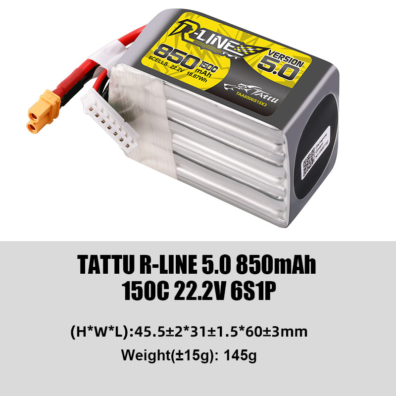 Tattu R-Line 5.0 Series Higher Capacity for FPV Racing Drone Parts with XT60 Plug 6S Battery