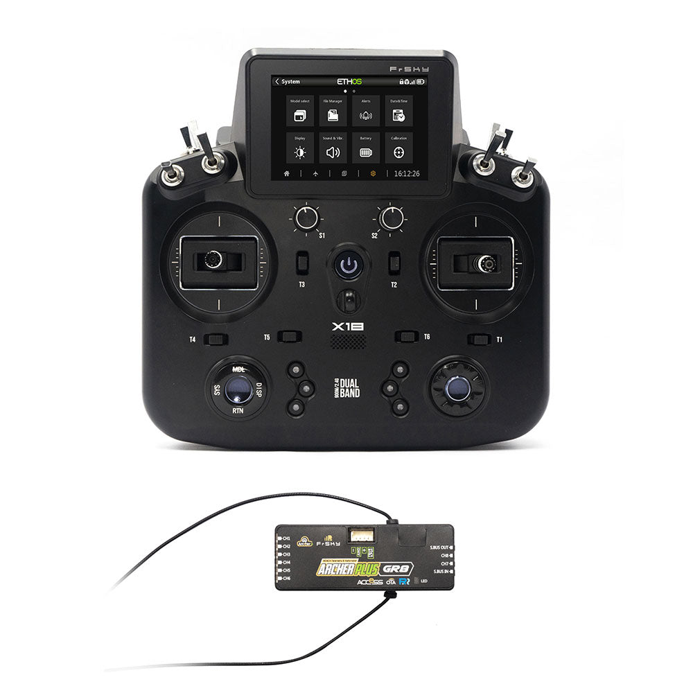 Archer Plus R8 Receiver 2.4GHz and NOBRIM Tandem X18 Remote Control with Color Touch Screen Controller for RC Model Airplane Transmitters (Blue FCC) (Remote Control (red) with Receivers 2.4GHz)