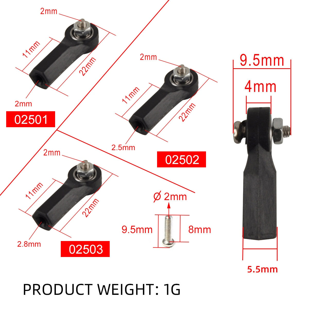 5PC M2 M2.5 M3 Ball Joint Head Link Rod End w/ Screw Set and Bearing for RC Airplane Model Car Buggy Boat Crawler