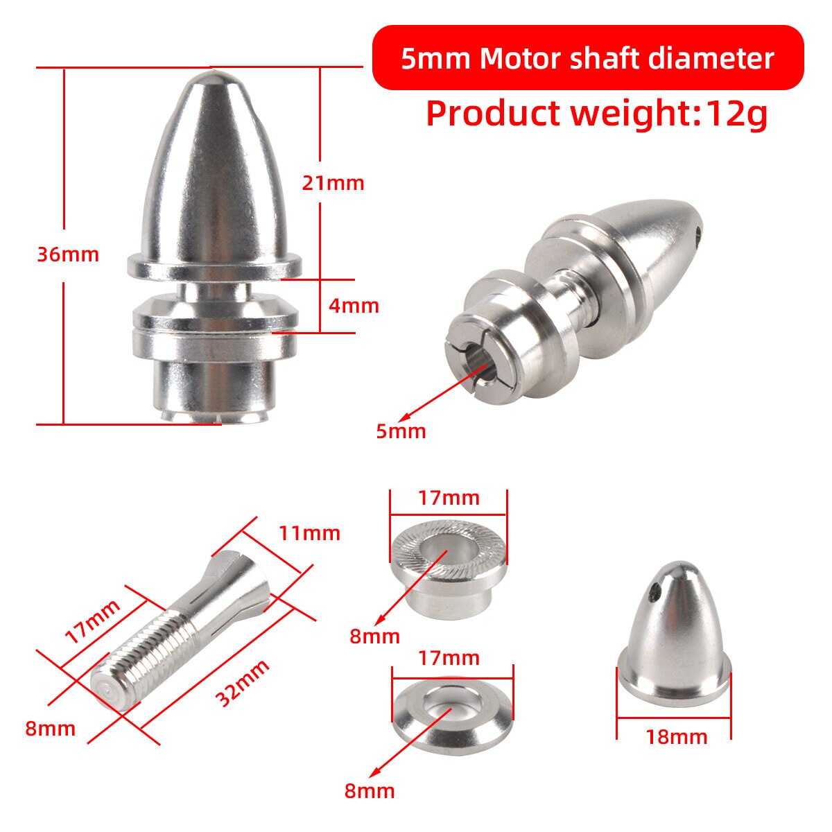 5pcs Aluminum Motor Prop Holder Fixture Clamp Propeller Adapter For Motor Shaft 2MM 3MM 4MM 5MM 6MM 8MM
