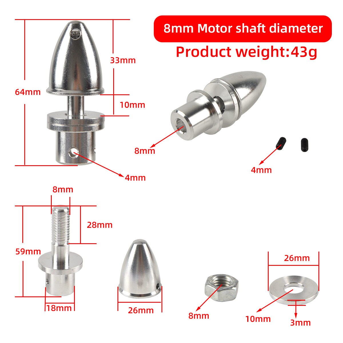 5pcs Aluminum Motor Prop Holder Fixture Clamp Propeller Adapter For Motor Shaft 2MM 3MM 4MM 5MM 6MM 8MM