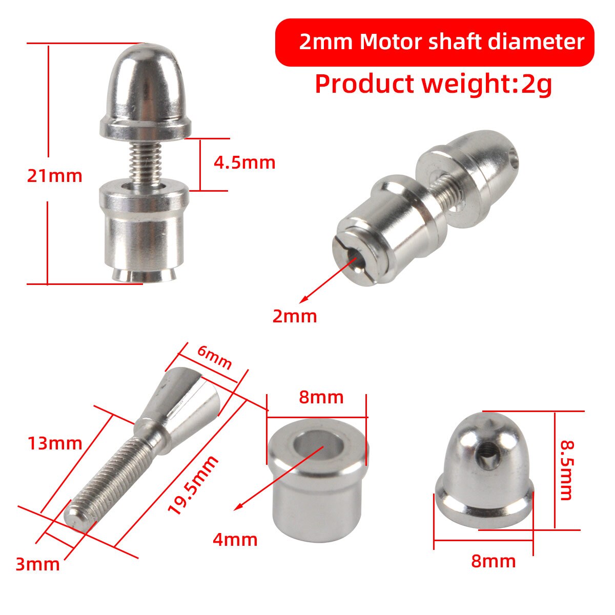 5pcs Aluminum Motor Prop Holder Fixture Clamp Propeller Adapter For Motor Shaft 2MM 3MM 4MM 5MM 6MM 8MM