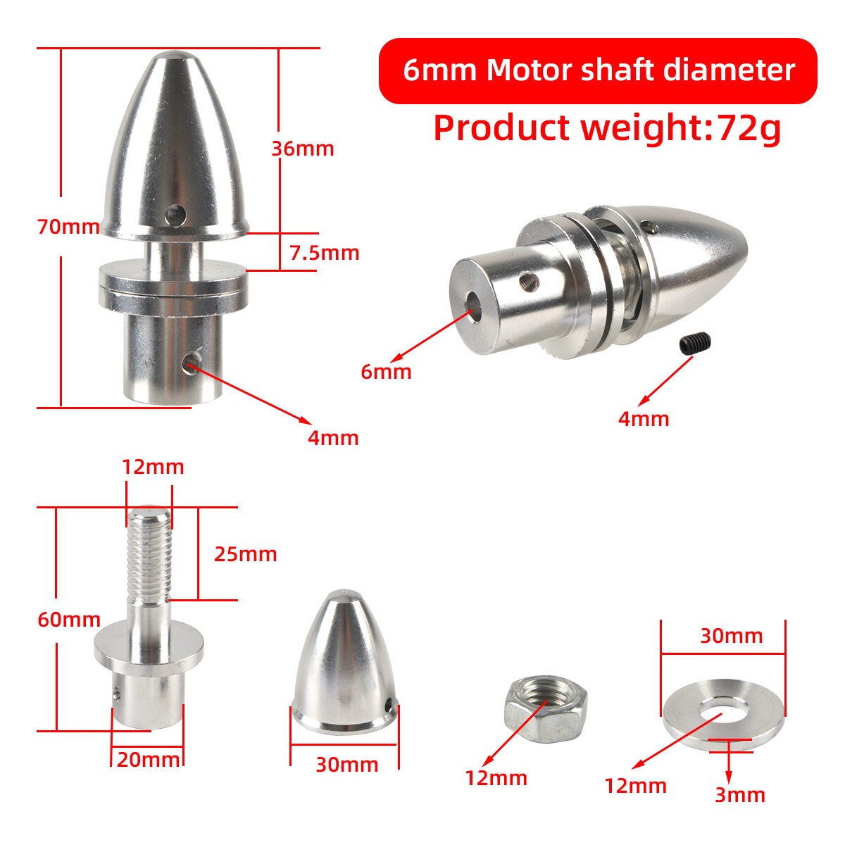 5pcs Aluminum Motor Prop Holder Fixture Clamp Propeller Adapter For Motor Shaft 2MM 3MM 4MM 5MM 6MM 8MM