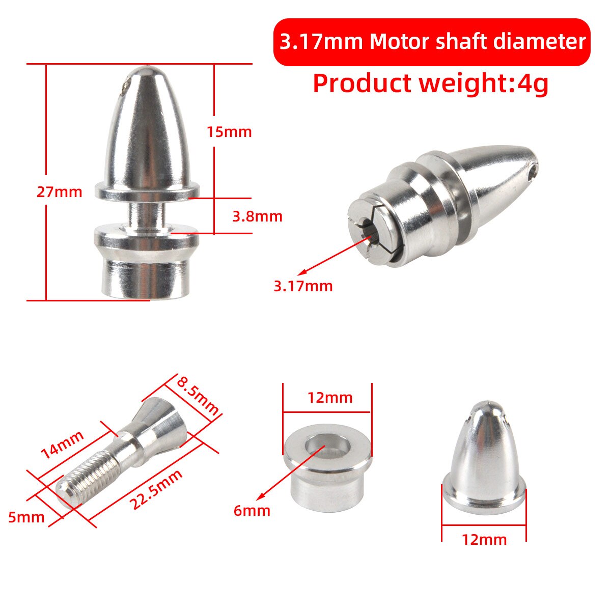 5pcs Aluminum Motor Prop Holder Fixture Clamp Propeller Adapter For Motor Shaft 2MM 3MM 4MM 5MM 6MM 8MM