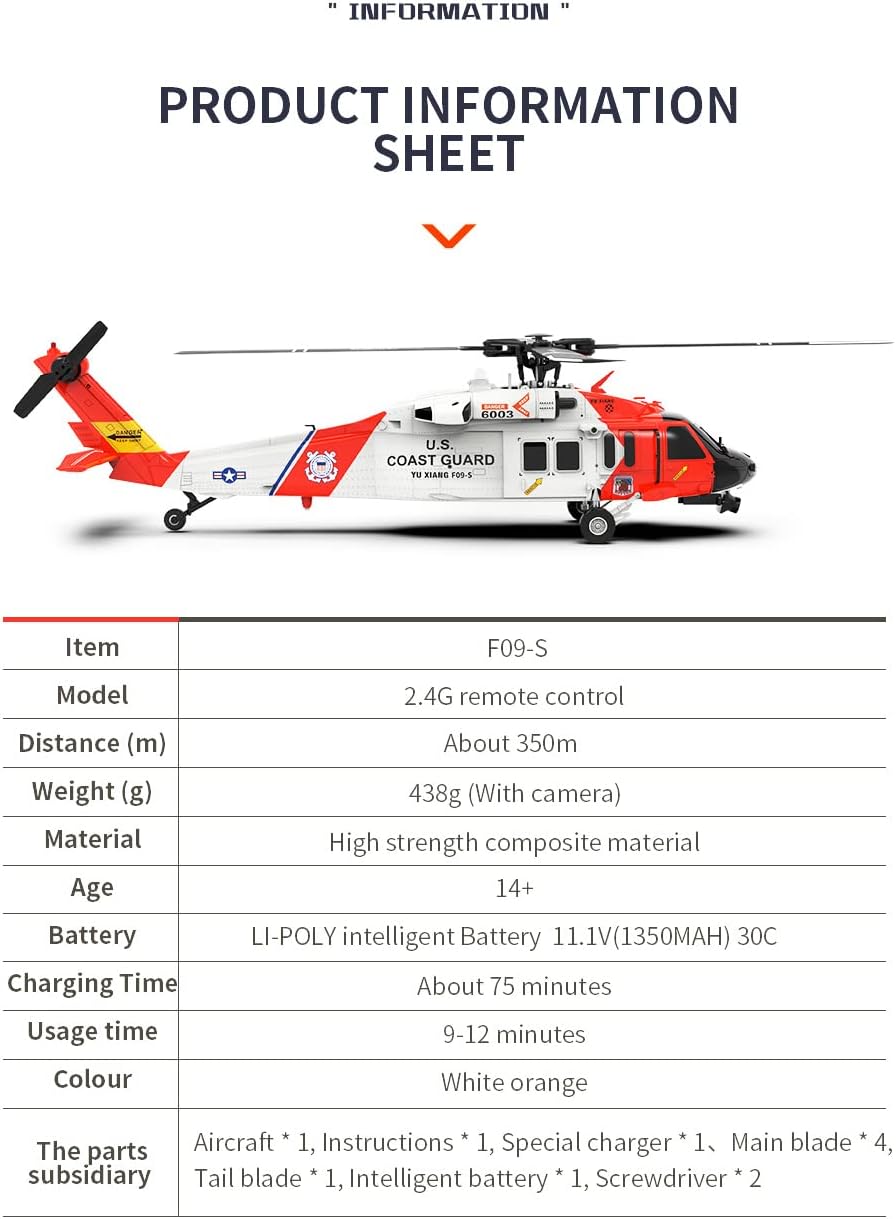 NOBRIM RC Helicopter Model with Camera and GPS Positioning RC Rescue Helicopter 1/47 2.4G 8CH Brushless Direct Drive RC Model for American UH60-Black Hawk Outdoor Gift (RTF with Camera)