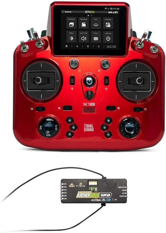 Archer Plus R8 Receiver 2.4GHz and NOBRIM Tandem X18 Remote Control with Color Touch Screen Controller for RC Model Airplane Transmitters (Blue FCC) (Remote Control (red) with Receivers 2.4GHz)