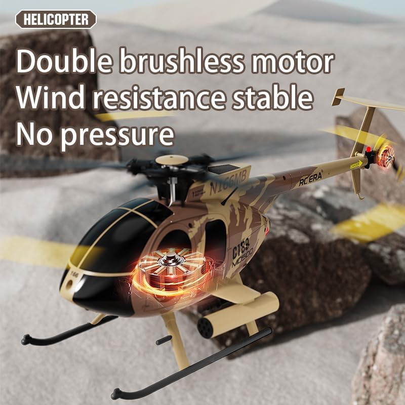 PurAr RC Helicopter MD500 C189 Helicopter with Single-Rotor, 1/28 2.4G 4CH 6-Axis Gyro, Dual Brushless Motors Little Bird Aircraft Ready to Fly for Beginners RTF Version (Camo)