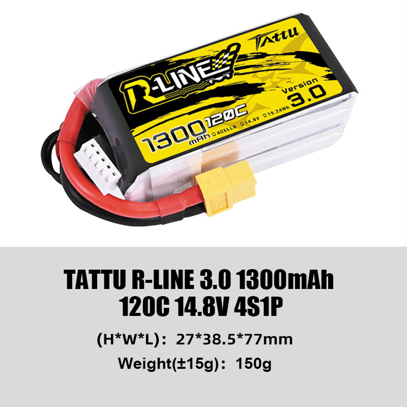 Grepow Tattu R-Line 3.0 Series 4S/6S with XT60 Plug Higher Capacity for Competitive FPV Racing