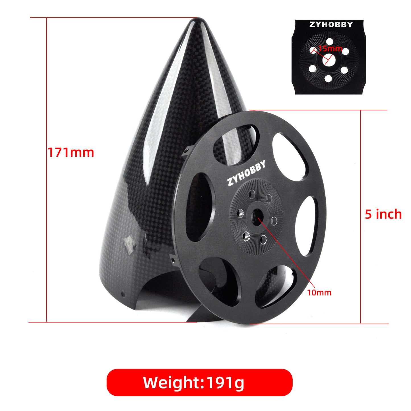 1pc 5inch Carbon Fiber Spinner w/ Alu Black Plate for DLE120/DLE130/GP123/DA120