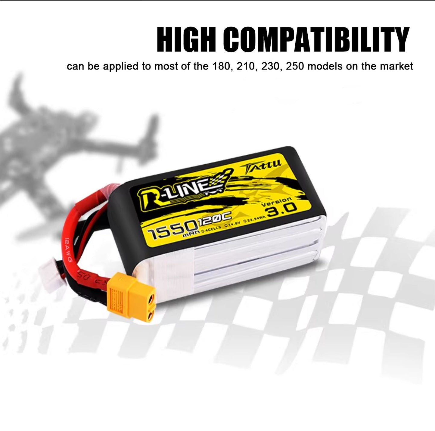 Tattu R-Line 1.0 95C 500 550 650 750 850 1050 1300 1550mAh LiPo Battery 1S/2S/3S/4S/6S XT60 Plug FPV Racing Drone RC Quadcopter