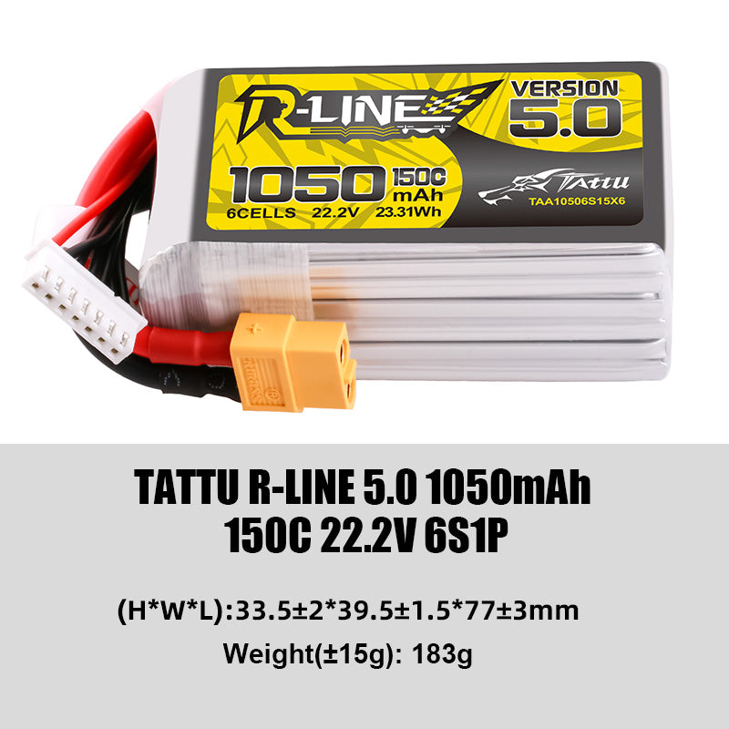 Tattu R-Line 5.0 Series Higher Capacity for FPV Racing Drone Parts with XT60 Plug 6S Battery