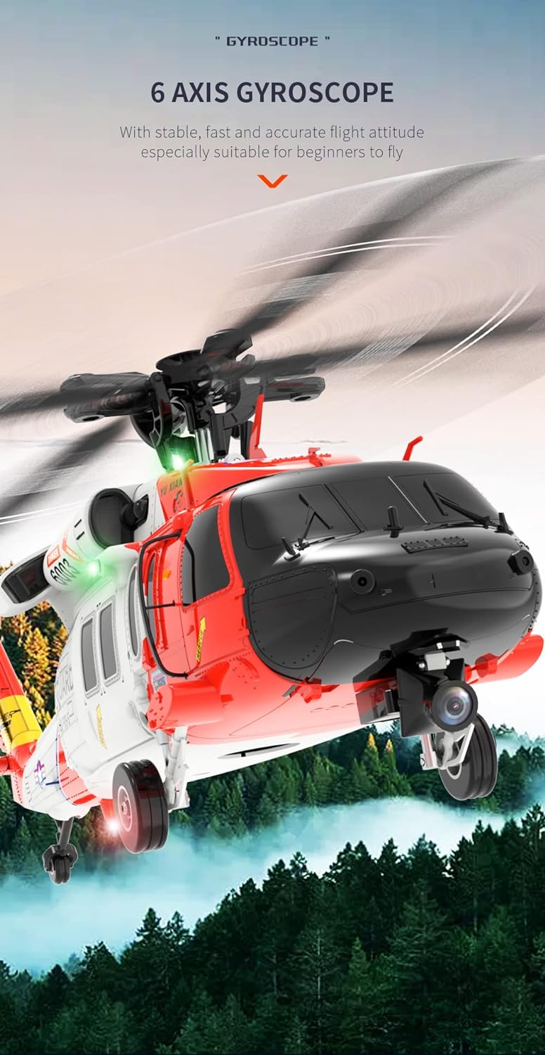 NOBRIM RC Helicopter Model with Camera and GPS Positioning RC Rescue Helicopter 1/47 2.4G 8CH Brushless Direct Drive RC Model for American UH60-Black Hawk Outdoor Gift (RTF with Camera)