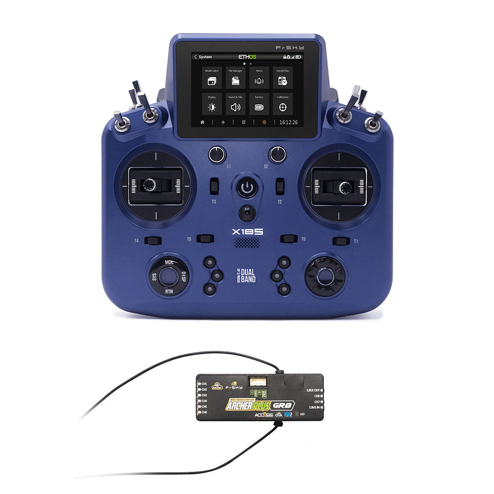 PurAr NOBRIM Tandem X18S Transmitter Color Touch Screen Display FCC Controller (Blue/Black) and Receiver (2.4GHz) for RC Aircraft Models (Black Remote Control)