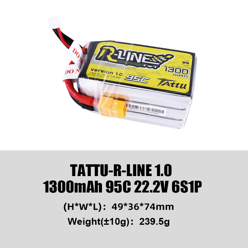 Tattu R-Line 1.0 95C 500 550 650 750 850 1050 1300 1550mAh LiPo Battery 1S/2S/3S/4S/6S XT60 Plug FPV Racing Drone RC Quadcopter