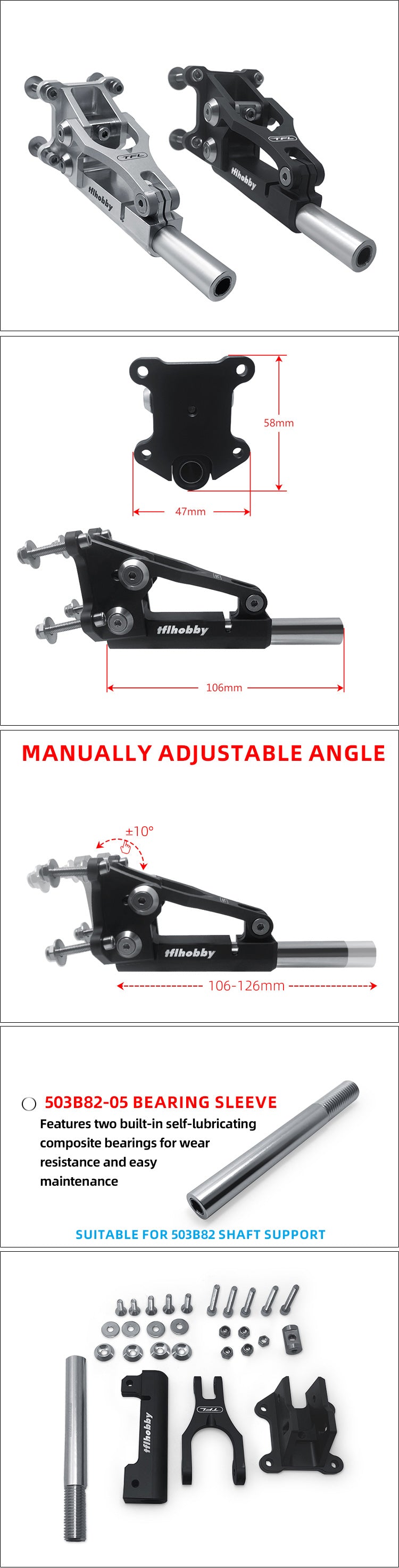 TFL Boat parts 6.35mm angle adjustable shaft bracket Stinger for RC Model Boat