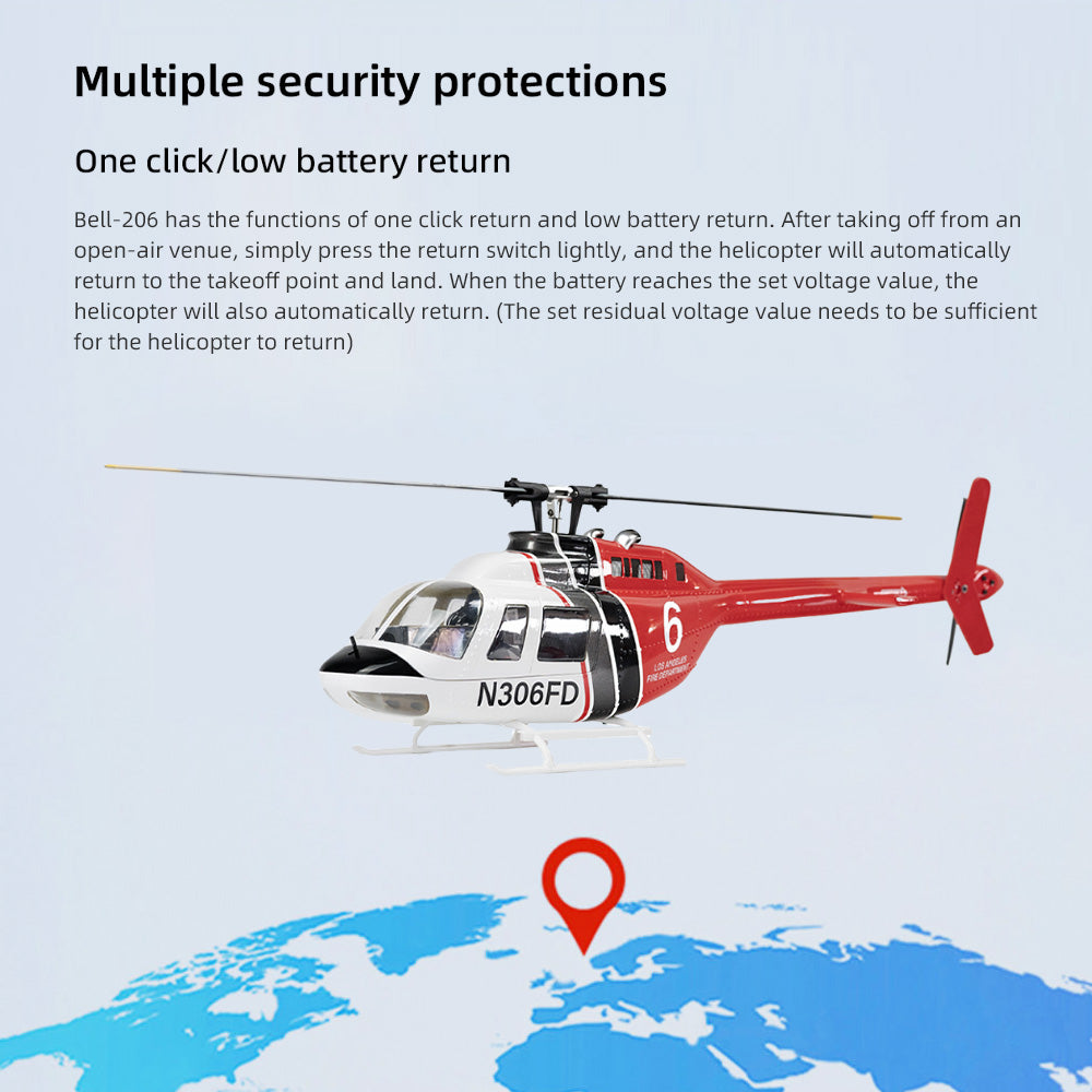 FLYWING Bell-206 Helicopter 2-Blades H1 System 16V High-power One-key 8-Route 3000mAh Power Battery RTF Version