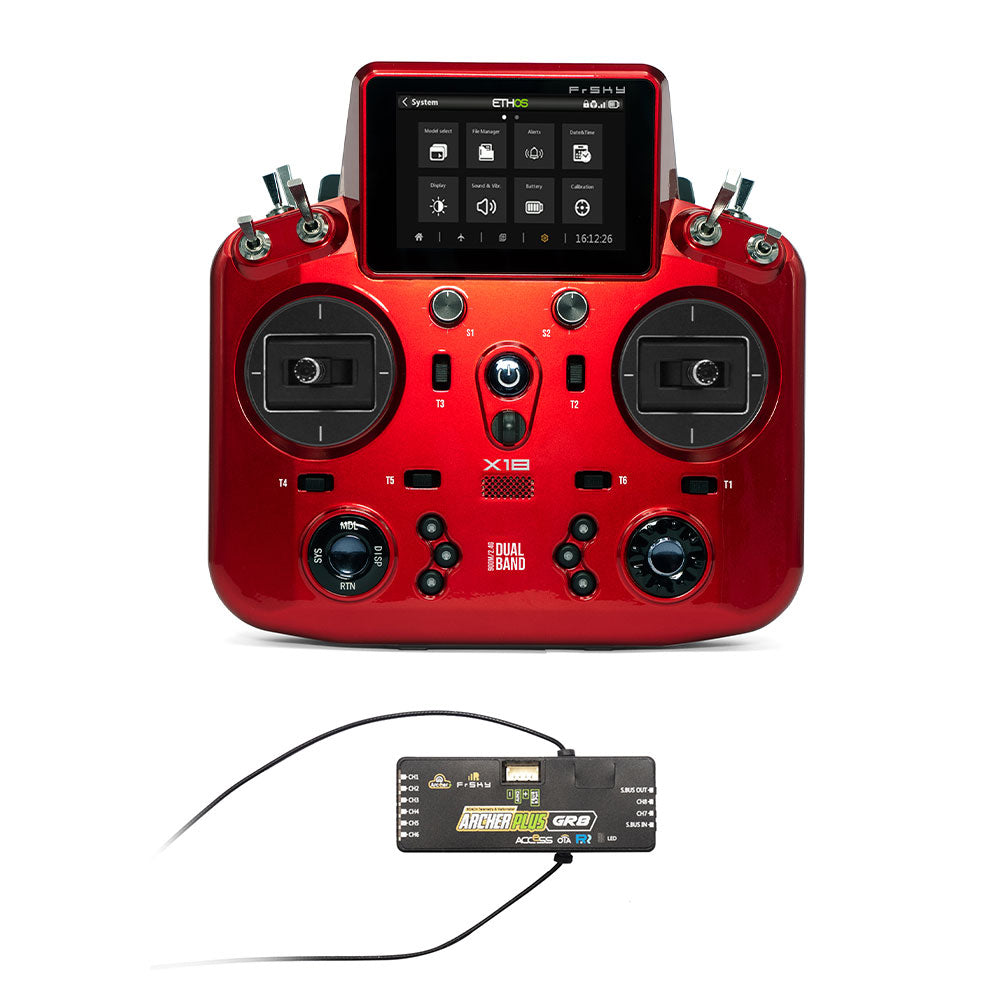 Archer Plus R8 Receiver 2.4GHz and NOBRIM Tandem X18 Remote Control with Color Touch Screen Controller for RC Model Airplane Transmitters (Blue FCC) (Remote Control (red) with Receivers 2.4GHz)