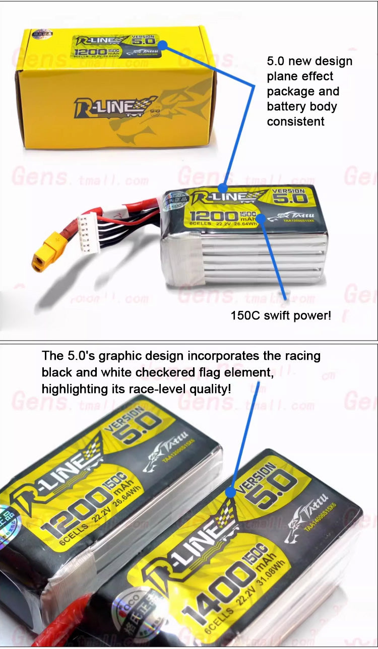 Tattu R-Line 5.0 Series Higher Capacity for FPV Racing Drone Parts with XT60 Plug 6S Battery