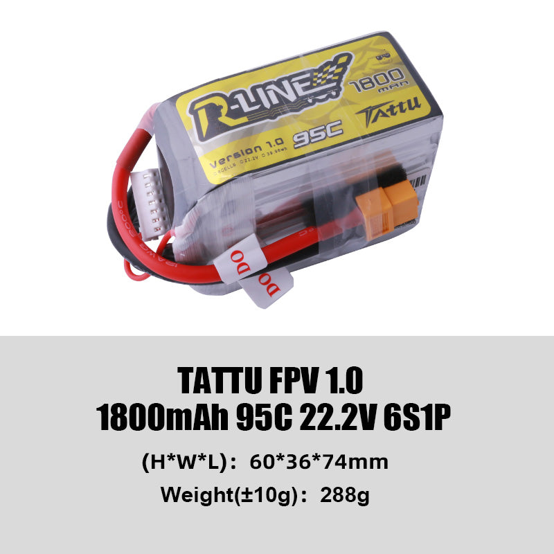 Tattu R-Line 1.0 95C 500 550 650 750 850 1050 1300 1550mAh LiPo Battery 1S/2S/3S/4S/6S XT60 Plug FPV Racing Drone RC Quadcopter