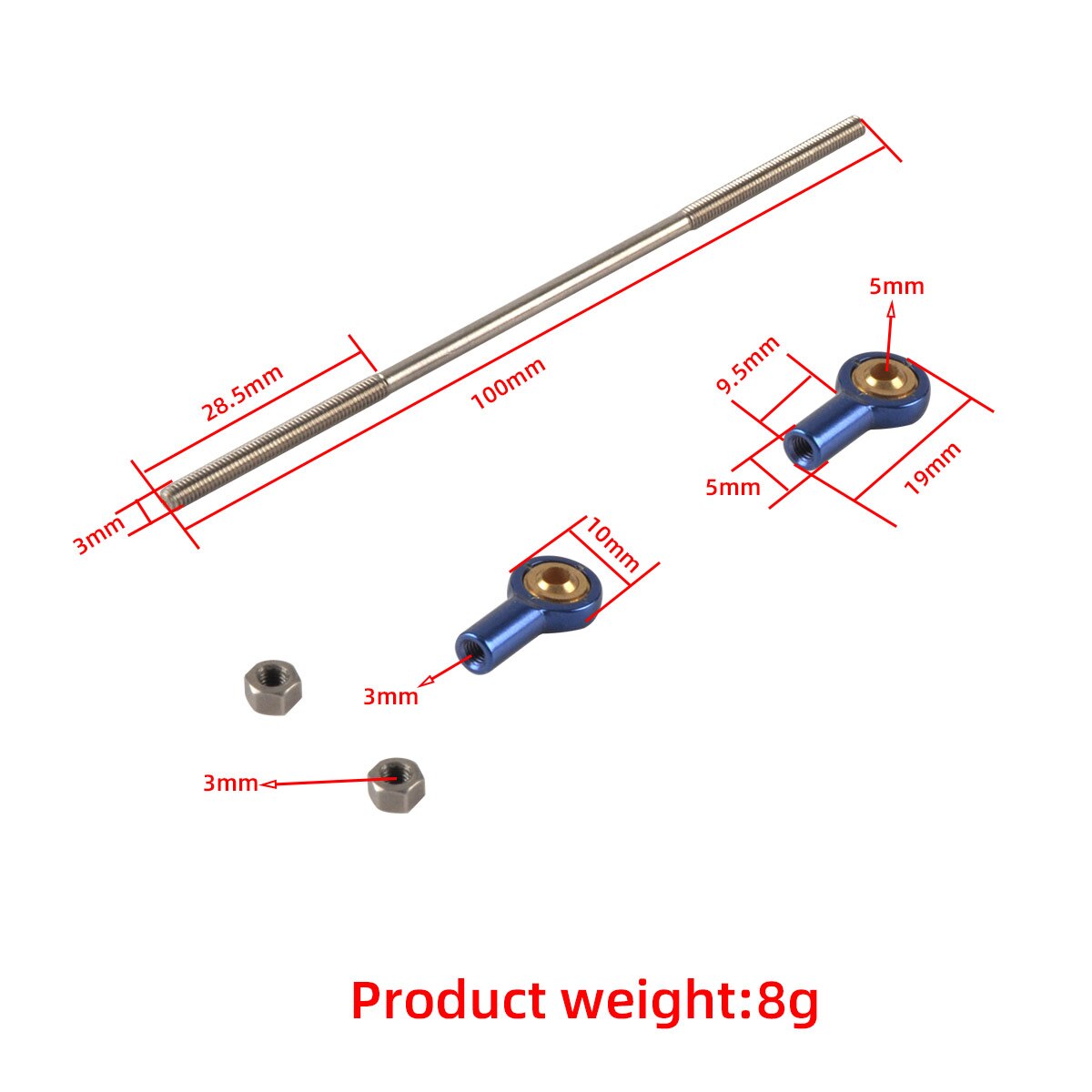 M3 x L100mm Metalball Head and Rod ON Both Ends for RC Climbing Car