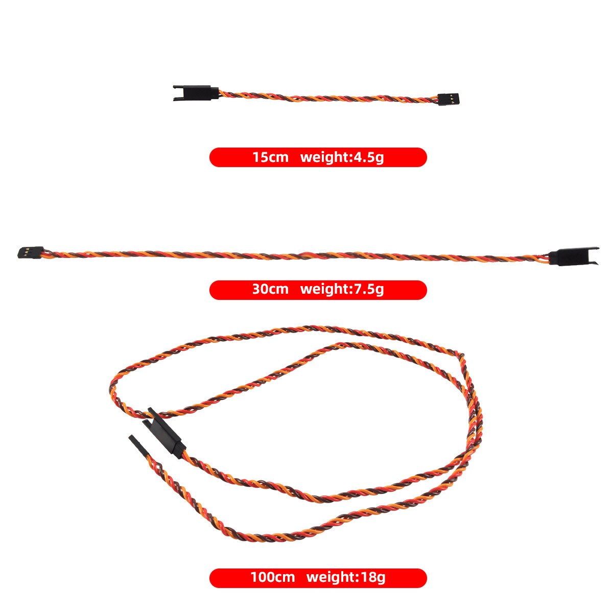 5PCS/lot Servo Extension Wire Twisted Cable Leads 15cm 30cm 100cm for Fixwing Aircarft RC Model Airplane JR Futaba Servos Motor