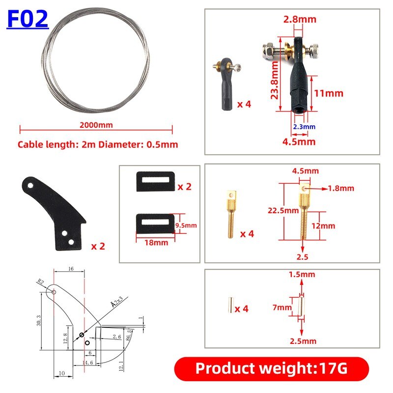 Push-pull Rod Set with Ball Joint/ Copper Screw/ Rudder Angle Piece/Steel Wire for RC Model Airplane