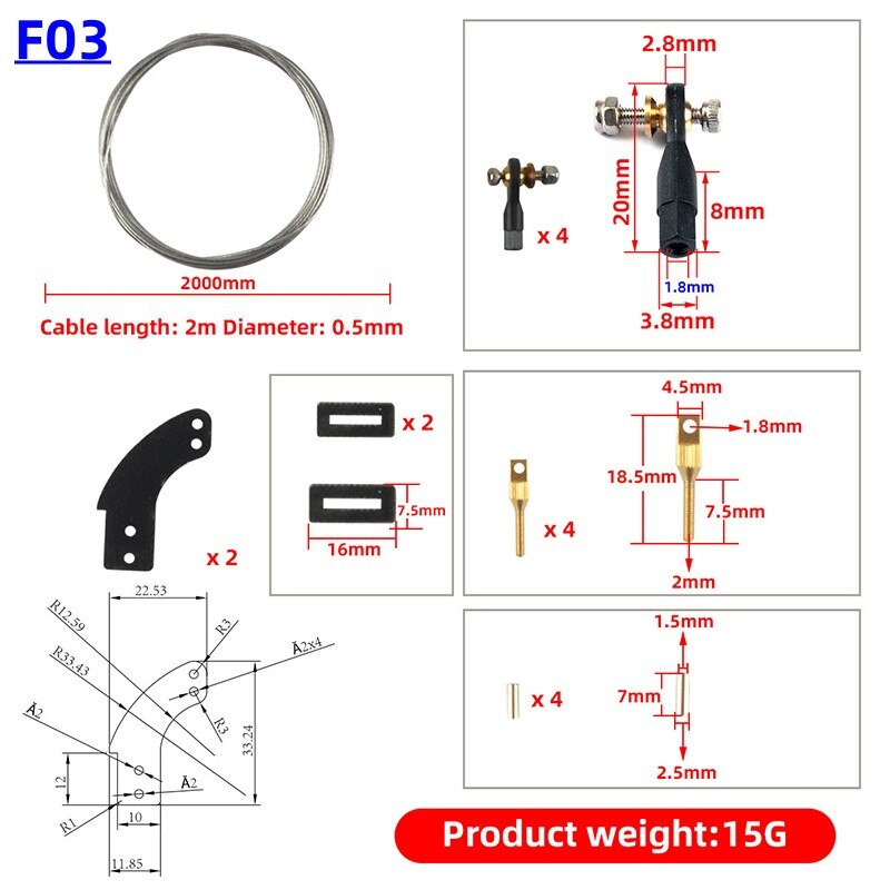 Push-pull Rod Set with Ball Joint/ Copper Screw/ Rudder Angle Piece/Steel Wire for RC Model Airplane
