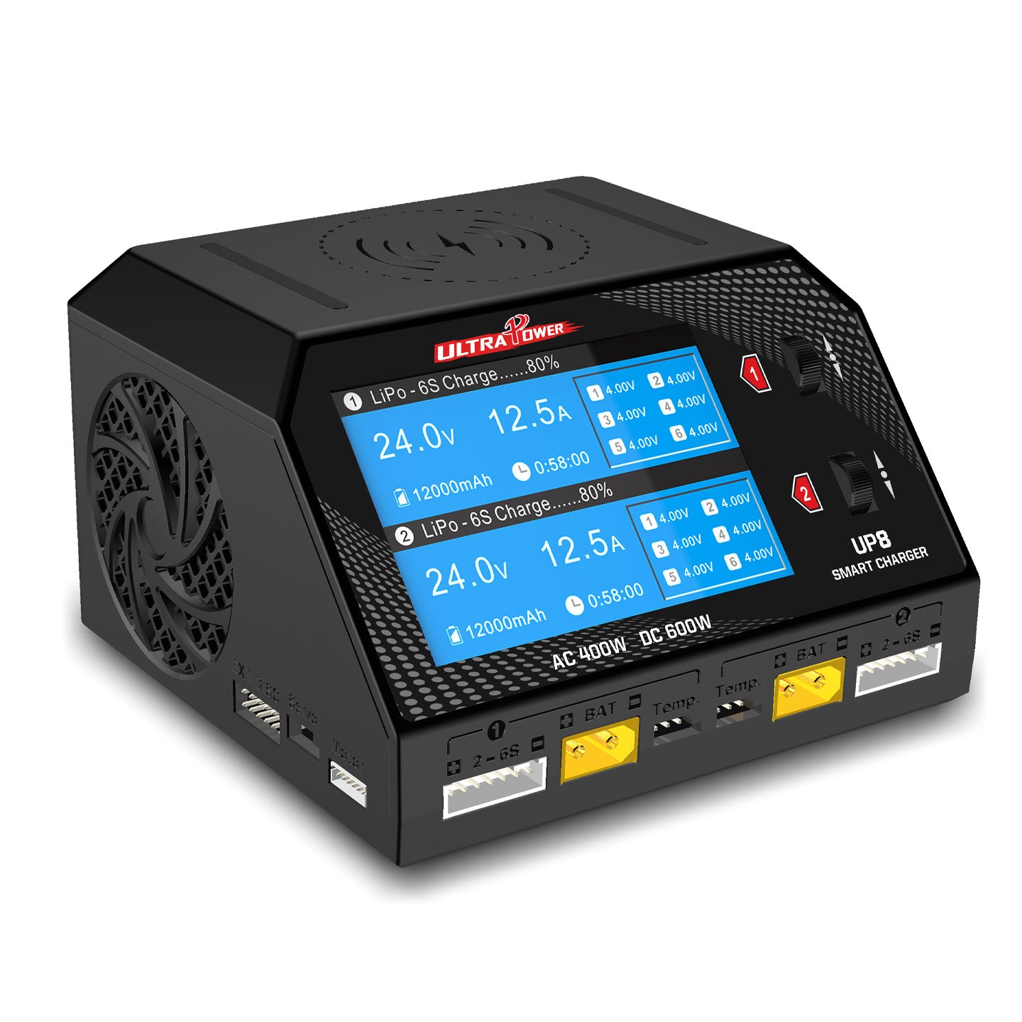Ultra Power UP8 Dual Channel AC 400W/ DC 600W Smart Charger Led Display RC Model Charger