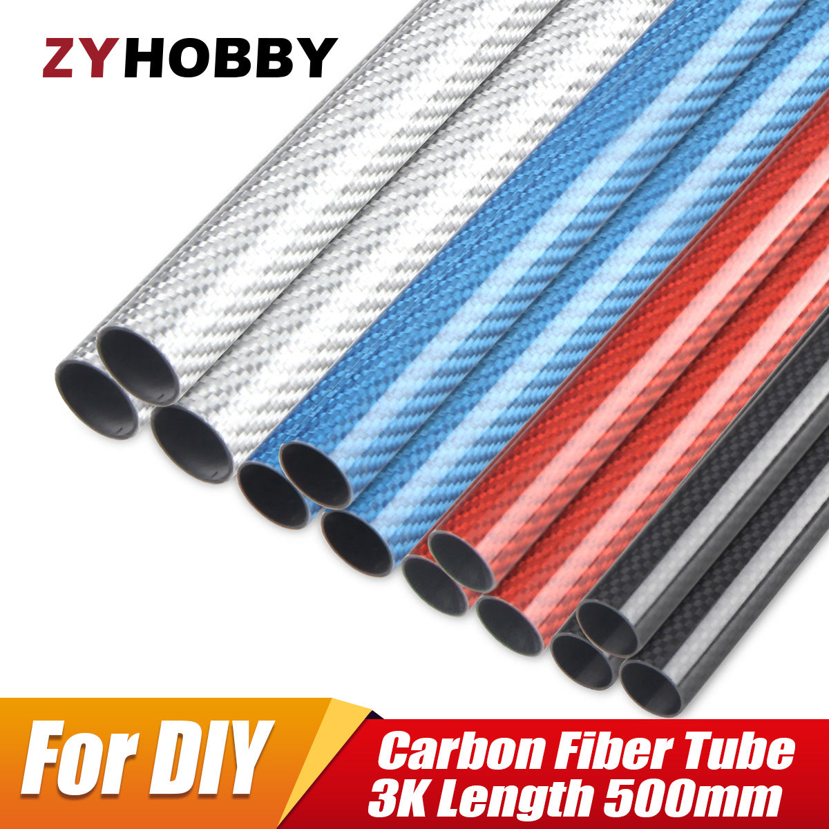 Colored 2pcs 10x12mm 500mm Length 3K Glossy Surface Carbon Fiber Tube